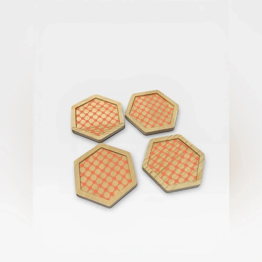 4 wooden drink coasters with design